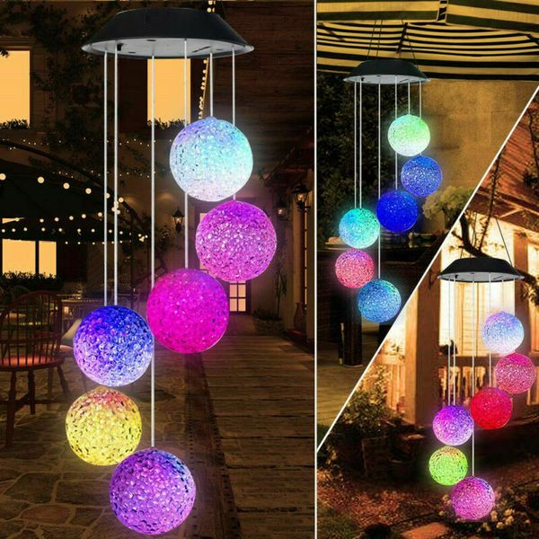 

2021 new color-changing led solar powered ball wind chime garden hanging light
