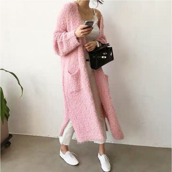 

women's sweaters pink fashion long cardigan nightgown women's open spot winter knitted sweater casual sweaters autumn jacket outwe, White;black
