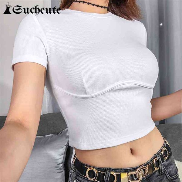 

suchcute female t-shirt crop white shirt strap poleras mujer de moda summer polera blanca casual korean style women 210708