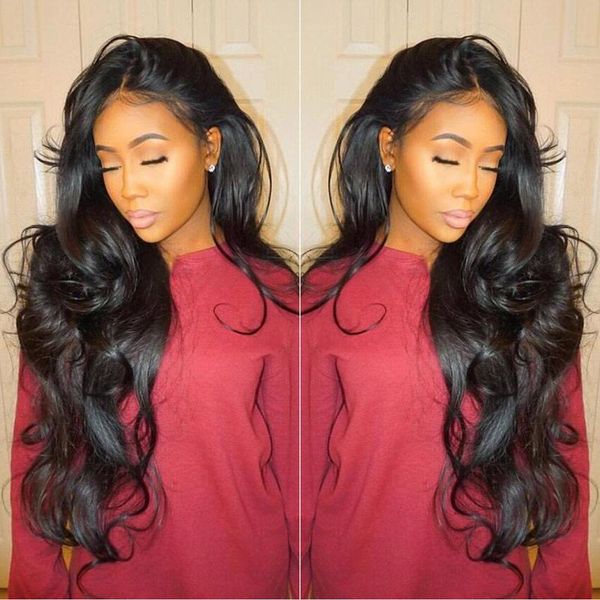 

pre plucked wavy brazilian full human wigs with baby glueless lace wig remy hair 130% density, Black;brown