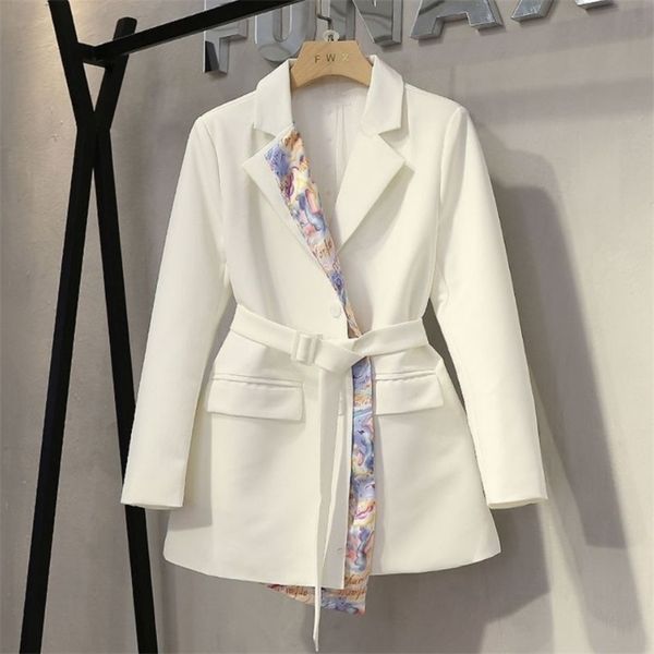 

[ewq] long sleeve stitching print design trendy ladies suit korea office queen blazer autumn suits outwear coat 16w5 210930, White;black