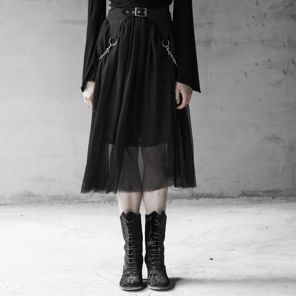 

skirts punk rave women heavy detachable chiffon half skirt style with waistband gothic party, Black