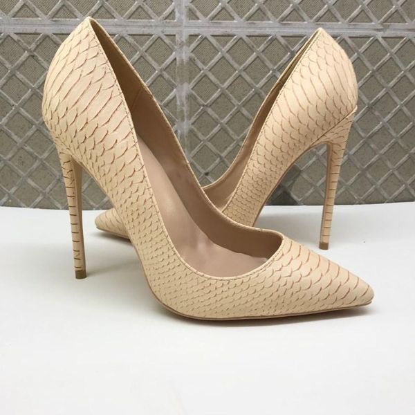 

dress shoes the fashion apricot color snake skin high heels shallow mouth tip fine heel women's communication 10cm large size, Black