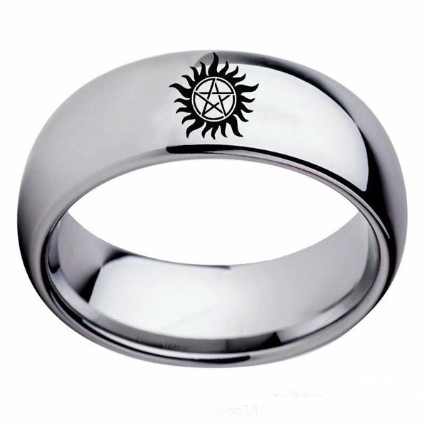 

men's ring supernatural stainless steel arc edge silver black band size 6-13