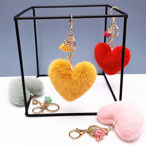 

20pcs/lot keychains heart shape plush dolls with tassel cute keyring for girls bag decorations, Silver