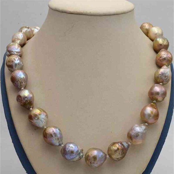 

jewelry 100% real natural 14x17mm reborn baroque edison pearl knot jewelry chain 18"aaa, Silver