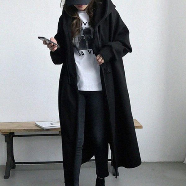 

women's trench coats pocket wrapped straight raglan sleeve hoodie casual solid color simple ladies overcoat elegant fashion 2021, Tan;black