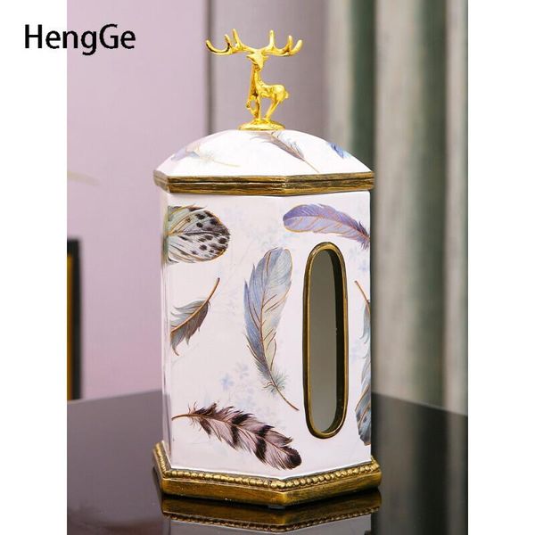 

tissue boxes & napkins gilded deer box american resin napkin holder colorful painting feather decoration modern creativity