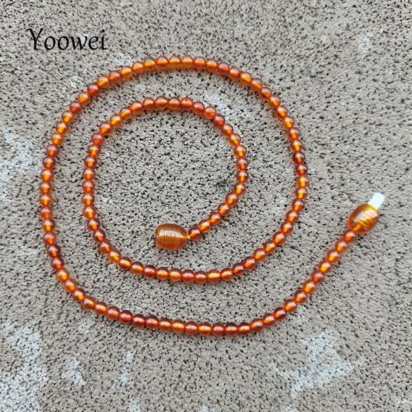 

chains yoowei 3mm 42cm baltic amber necklace for gift genuine original round cognac beads party chic natural ambar jewelry wholesale, Silver