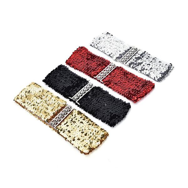 

belts women shinny cummerbund high fashion metallic sequin dress gold/black/ ize wide stretch belt, Black;brown