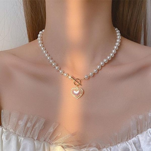 

pendant necklaces 2021 light luxury pearl love necklace for woman simple fashion ladies wedding banquet jewelry gift, Silver