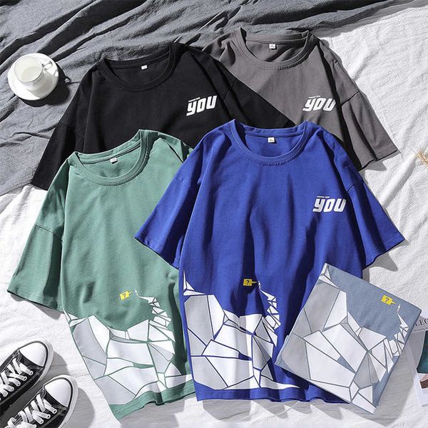 

varsanol mens geometry graphic t shirts summer cotton mens clothing oversized t shirt for men short sleeve couple tee male 210601, White;black