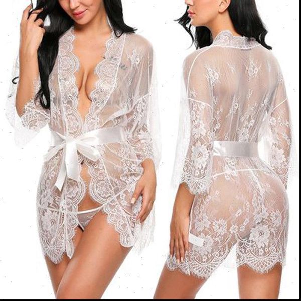 

babydoll erotic lace sheer women sleepwear v neck nightwear robes with g string, Black;red