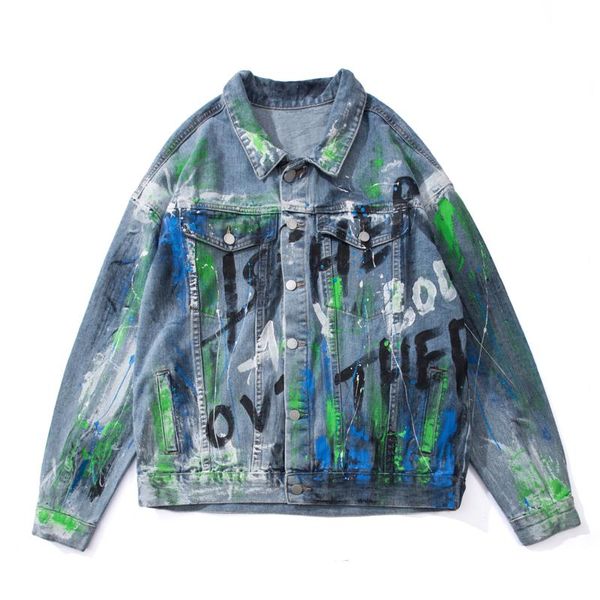 

men's jackets fray men blue denim jacket casual print patch designs holes coats streetwear fashion man scrawl, Black;brown