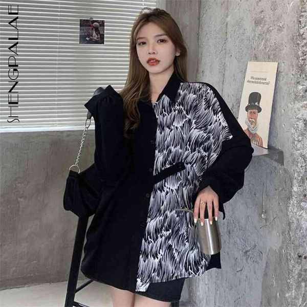 

personality patchwork blouse womne's spring lapel large size single braested long sleeve shirt female 5b872 210427, White