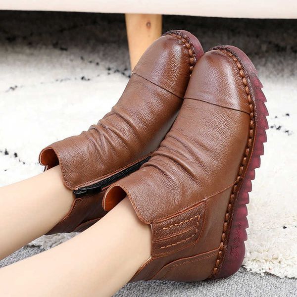 

dress shoes women's winter boots side zipper ankle retro genuine leather female boot plus plush black woman platform 0gw4