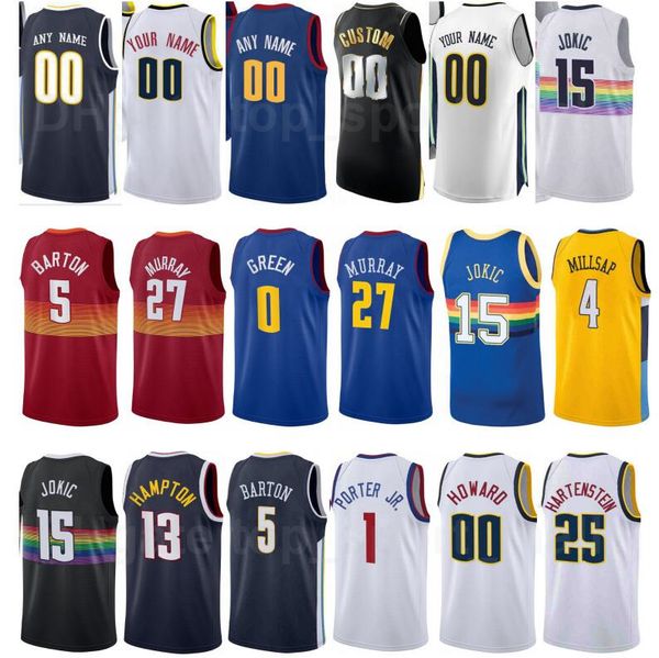 

screen print basketball paul millsap jersey michael porter jr gary harris monte morris jamal murray will barton facundo campazzo bol bol, Black;red