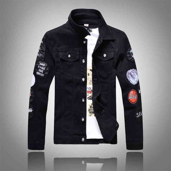 

men's classic black outerwear men fashion autumn spring denim coat thin brand coat hole denim et