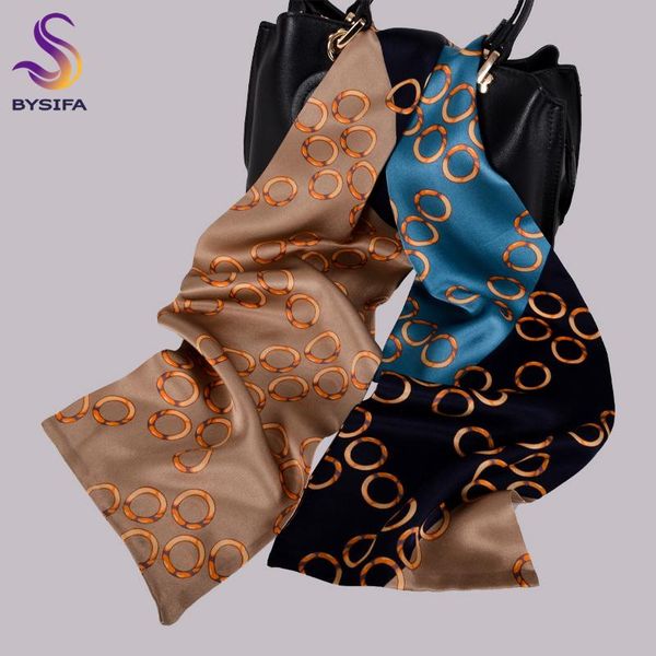 

scarves [bysifa] black camel blue silk ribbon scarf women small long neck korean tie fashion accessories ladies headband, Blue;gray