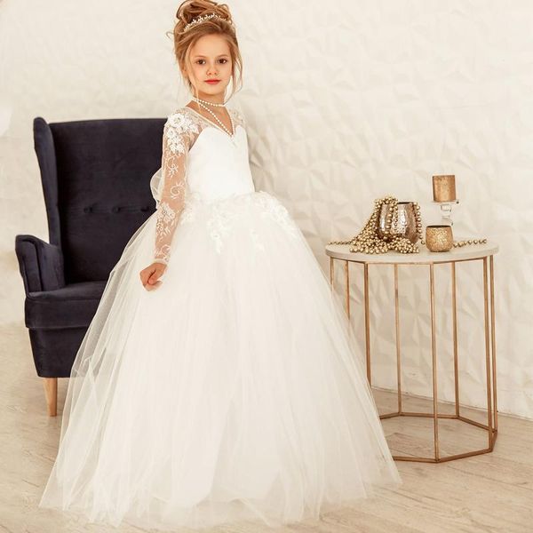 

girl's dresses eightree white lace flower girls dress for wedding party beading first holy communion special occasion, Red;yellow