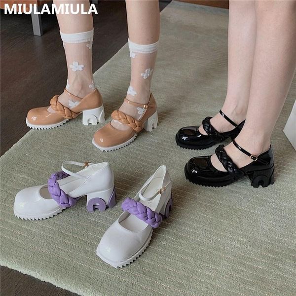 

dress shoes 2021 autumn fashion square toe high heels wedges platform good leather buckle strap woman pumps brand designer socofy lady shoe, Black