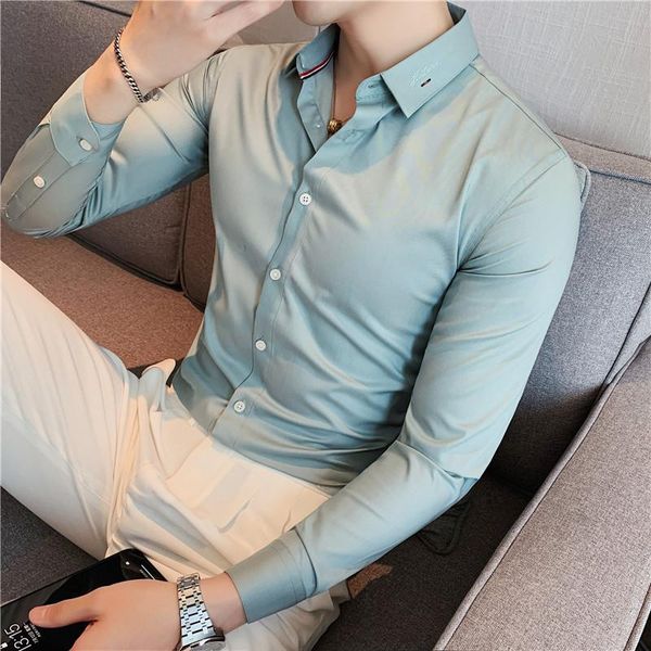 

men's casual shirts plus size 4xl- autumn embroidery collar shirt long sleeve business formal wear slim fit chemise homme 6colors, White;black