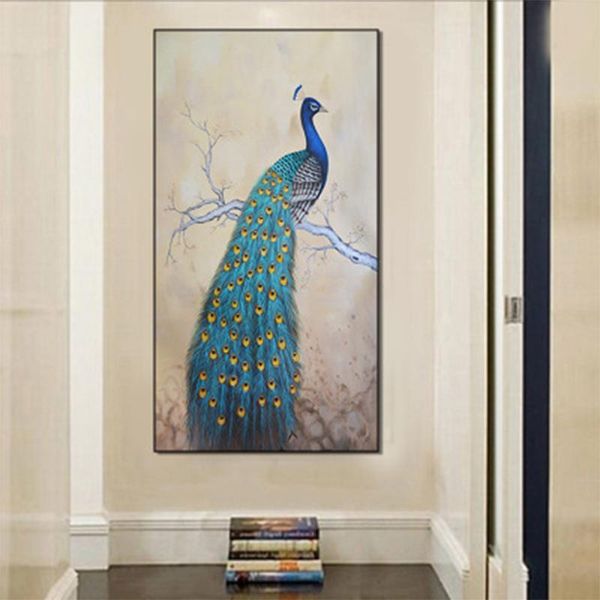 

paintings home feng shui painting blue peacock micro spray craft canvas wall pictures for living room