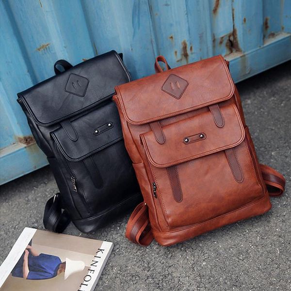 

backpack vintage retro designer pu leather man girls teenager backpacks schoolbag large capacity mens student bag sac