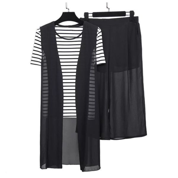

women's tracksuits summer chiffon three pieces puls size women dm29, Gray