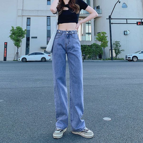 

high waist summer style adjustable waist, tube, thin, hanging feeling, dragging wide leg pants women, Blue