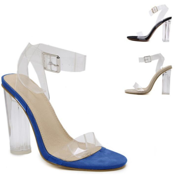 

sandals design 11cm pvc jelly women crystal open toed high heels transparent heel slippers pumps big size 43, Black