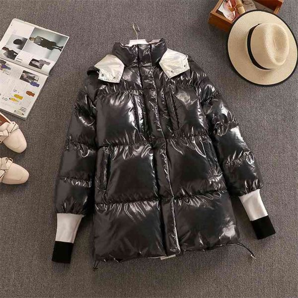 

cotton dress women's middle and long style foreign cute korean loose hooded thickened winter bread coat 210514, Black