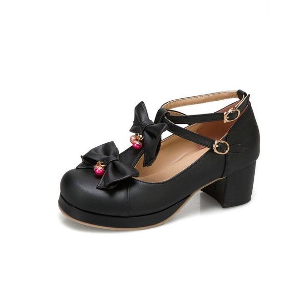 

lolita shoes women japanese style vintage soft sister girls high heels pumps platform college student cosplay bowtie shoe dress, Black