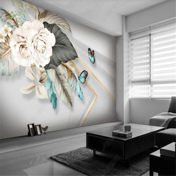 

fashion wallpapers for living room light luxury flowers and butterflies geometric tv background wall paper home decor mural
