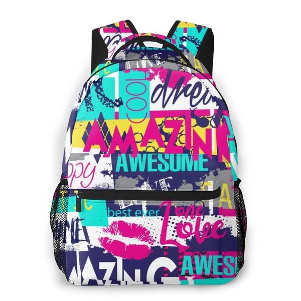 Schultaschen 2021 OLN-Stil Rucksack Junge Teenager Kindergartentasche Abstrakter Slogan und Grunge-Elemente zurück zu