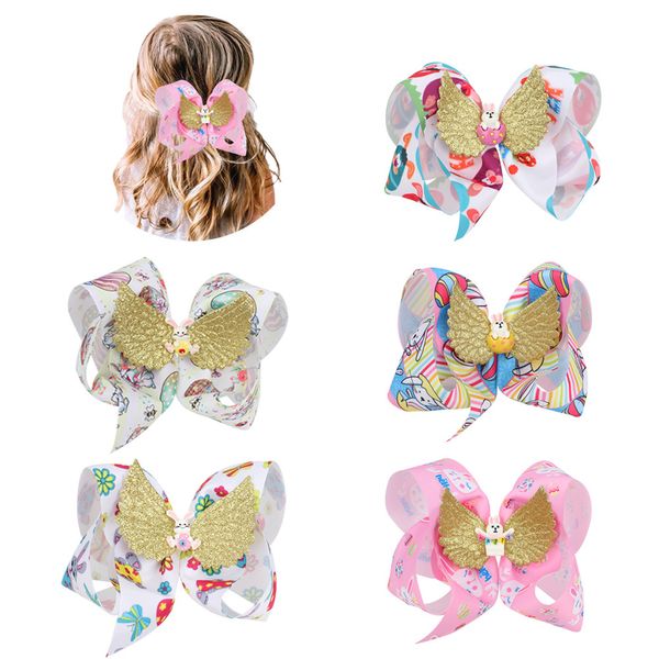 15847 7 pulgadas Bowknot Barrette Cartoon Kids Girls Hairpin Angel Wing Bunny Colorful Ribbon Barrettes Accesorio para el cabello