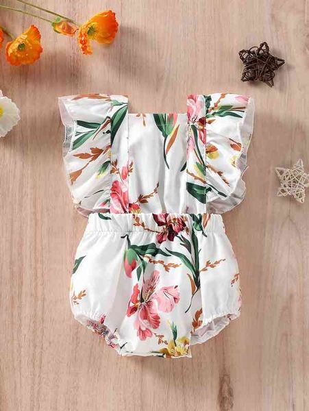 

baby floral print ruffle detail bodysuit she, Blue