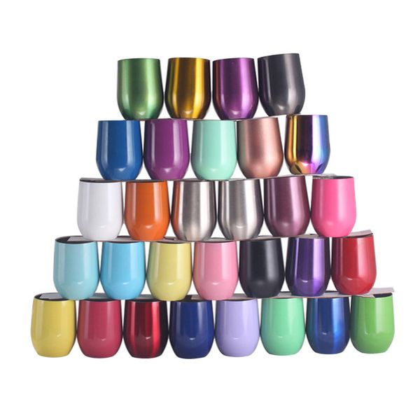 

12oz stainless steel wine tumbler vacuum insulated coffee mug egg shape cup with lid