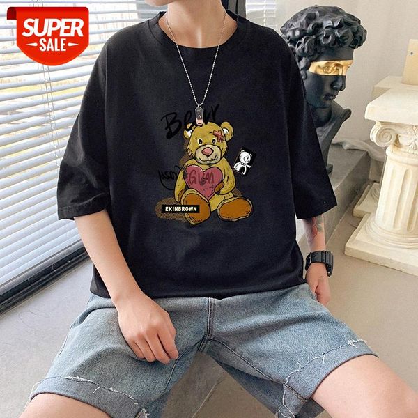 

bear t-shirt male large size men and women thin port romantic casual loose round neck short sleeve #t78u, White;black