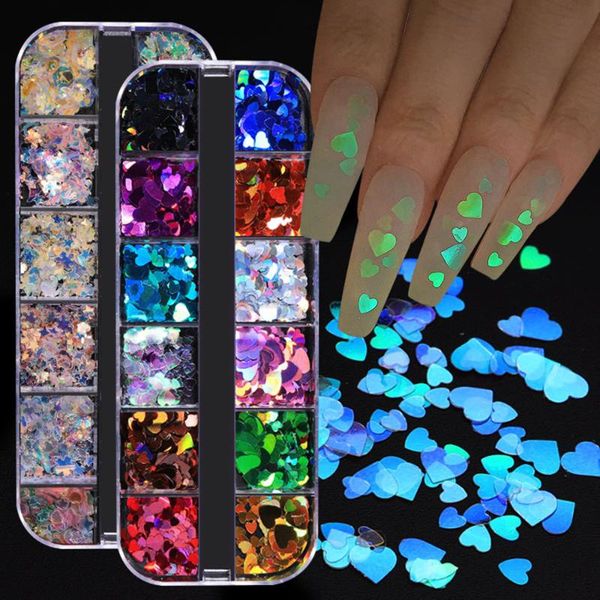 

mix styles heart moon star design nail sequins aurora laser mermaid flakes stunning butterfly spring sticker decor tip art decorations, Silver;gold