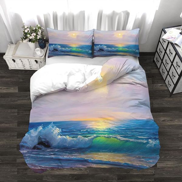 

3pcs duvet cover set customizable polyester stylish durable seaside waves sunset glow style comforter bedding au us uk size sets