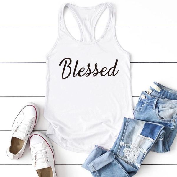 

casual blessed printing tank women sleeveless summer vest for ladies round neck plus size ropa mujer women's tanks & camis, White