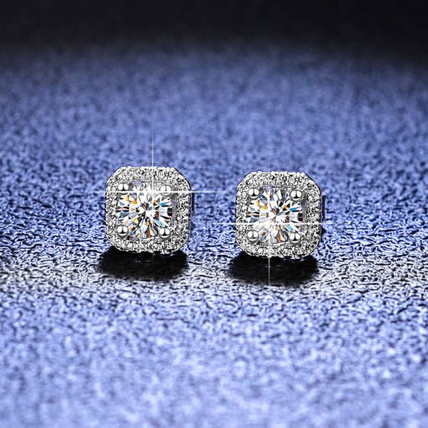 

stone s925 luxury square bag mosang silver earrings accessories jewelry, Black