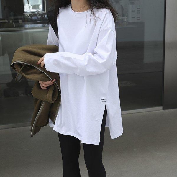 

women's t-shirt 2021 solid color loose large medium long fat mm300kg sleeve, White