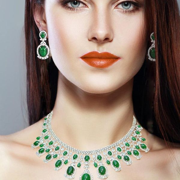 

earrings & necklace kellybola gorgeous luxury 4pcs big green bangle ring jewelry set for women bridal wedding party 2021, Silver