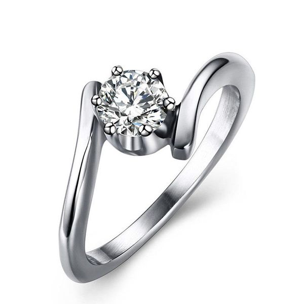 

luxury silver color bride white zircon ring for women stainless steel round shiny crystal stone engagement wedding jewelry gift rings, Slivery;golden