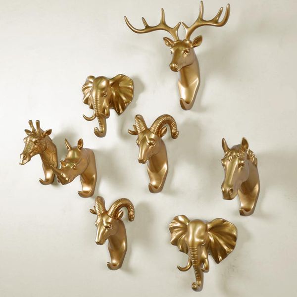 

home decor accessories resin animal head figurine craft wall art hooks for hanging decorative key holder rack coat clothe hanger gift wrap