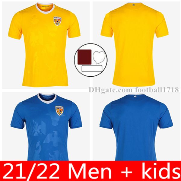 

2021 2022 romania soccer jersey home yellow away 21 22 rumania alexandru cicaldau ianis hagi dennis marin football shirts maillots camiseta, Black;yellow