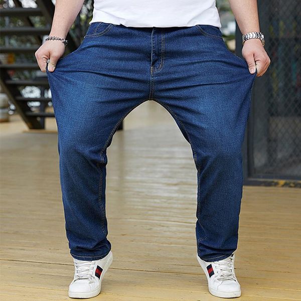 

men's jeans size 32-46 men's stretch-fit wide-legged plus extra-large plus-size business straight fat slacks vintage men, Blue