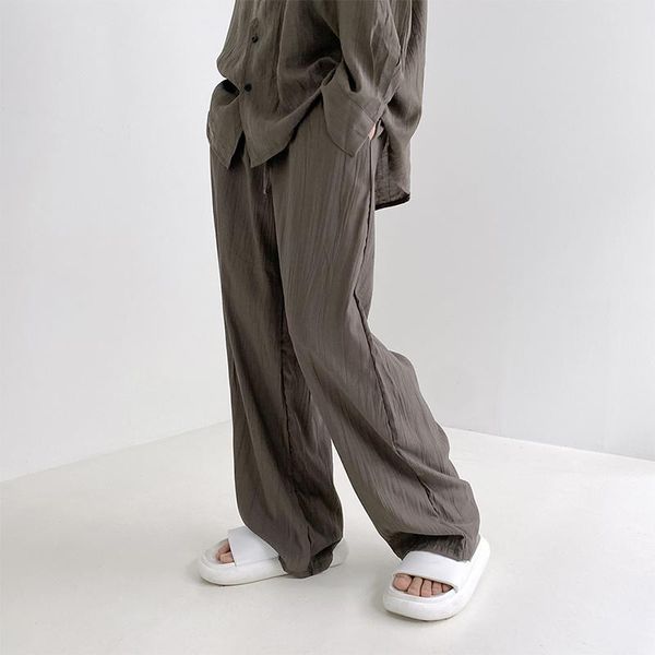 

men's pants drawstring pleated men's fashion casual wide-leg men streetwear korean loose straight oversized trousers, Black